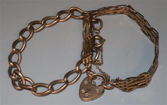 2 x 9ct gold bracelets.